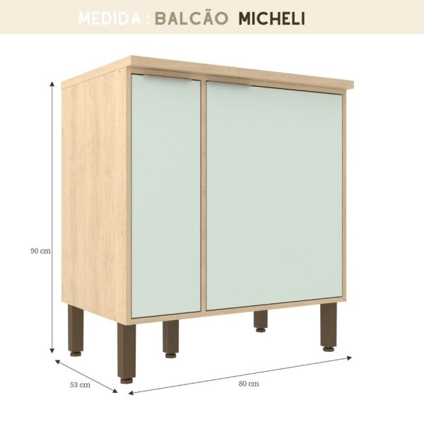 Encontraproduto.com.br - Balcão Para Cooktop Com Porta Condimento 80Cm Micheli Carvalho Pistache