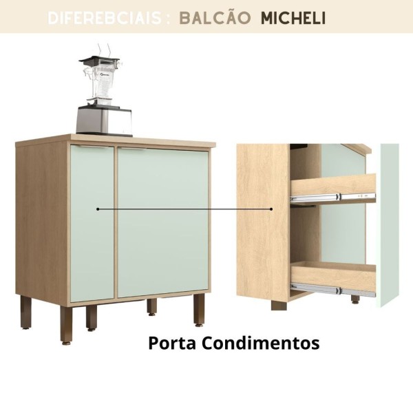 Encontraproduto.com.br - Balcão Para Cooktop Com Porta Condimento 80Cm Micheli Carvalho Pistache