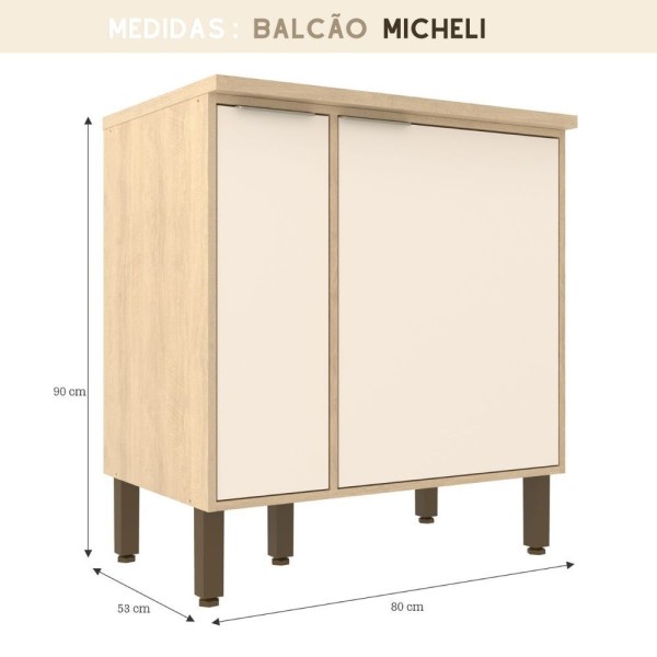 Encontraproduto.com.br - Balcão Para Cooktop Com Porta Condimento 80Cm Micheli Carvalho Off
