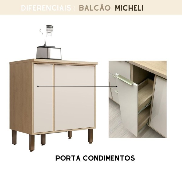 Encontraproduto.com.br - Balcão Para Cooktop Com Porta Condimento 80Cm Micheli Carvalho Off