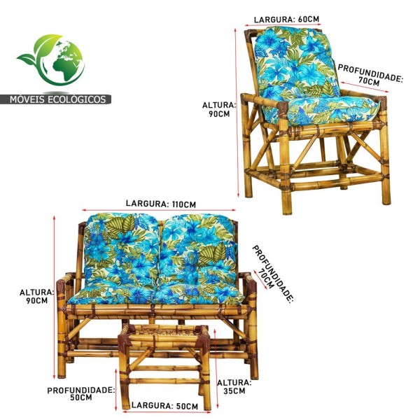 Encontraproduto.com.br - Conjunto Bambu Namoradeira, 4 Lugares E Mesa Centro, T3