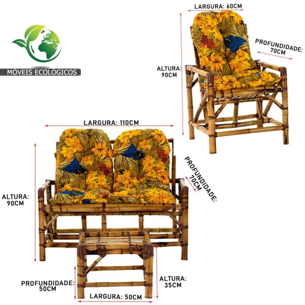 Encontraproduto.com.br - Conjunto Bambu Namoradeira, 4 Lugares E Mesa Centro, T7