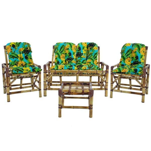 Encontraproduto.com.br - Bambu Namoradeira, 4 Lugares 4 Almofadas Mesa Centro