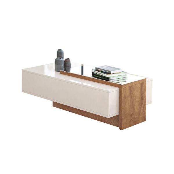Encontraproduto.com.br - Conjunto De Sala Milão Off White/Amêndoa Aparador E Mesa De Centro Com Espelhos - Lukaliam