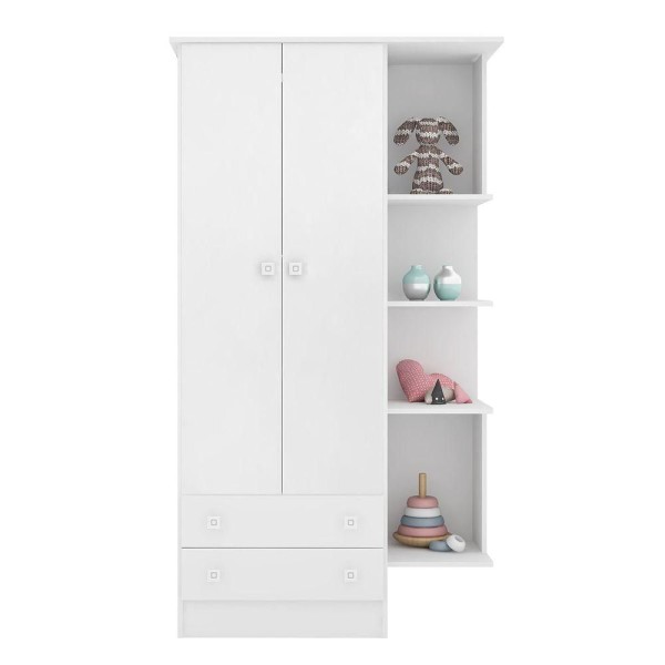 Encontraproduto.com.br - Conjunto Quarto Bebê Guarda-Roupa 2 Portas E Berço Multifuncional 2X1 Vira Cama Branco