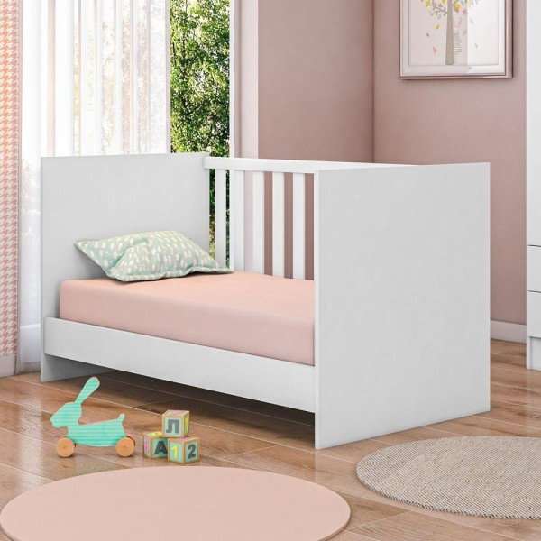 Encontraproduto.com.br - Conjunto Quarto Bebê Guarda-Roupa 2 Portas E Berço Multifuncional 2X1 Vira Cama Branco