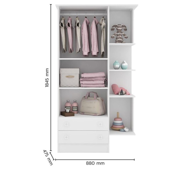 Encontraproduto.com.br - Guarda-Roupa Doce Sonho Branco 2 Portas 2 Gavetas Com Cantoneira Acoplada