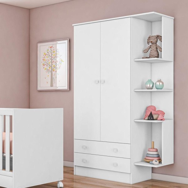 Encontraproduto.com.br - Guarda-Roupa Doce Sonho Branco 2 Portas 2 Gavetas Com Cantoneira Acoplada