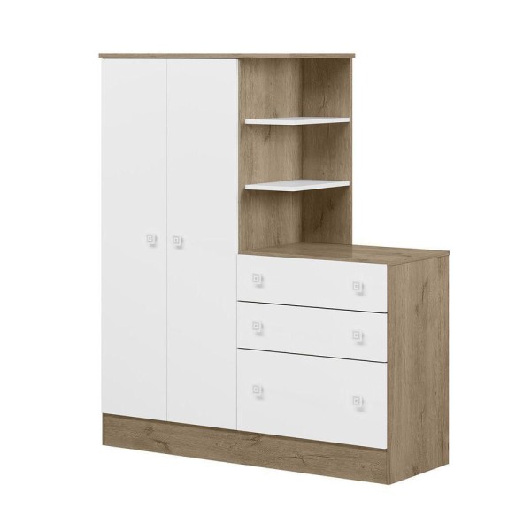Encontraproduto.com.br - Guarda-Roupa Com Cômoda Doce Sonho 2 Portas 3 Gavetas E Cantoneira Acoplada Branco/Carvalho Rústico