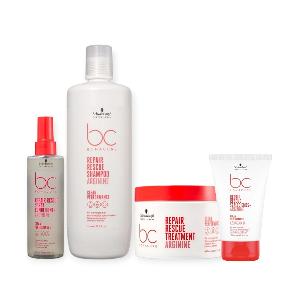 Kit Schwarzkopf Bc Repair Rescue - Shampoo 1L + Máscara 500g + Sealed Ends 100ml + Spray Conditioner 200ml
