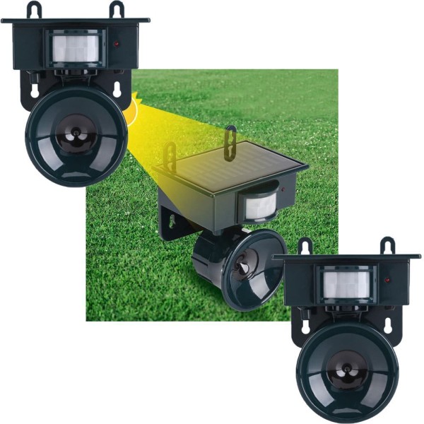 Encontraproduto.com.br - Repelente Solar Ultrassonico Jardim Kit 2 Uni Espanta Pombo Ave Praga Rato Sensor Movimento