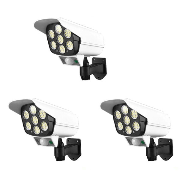 Encontraproduto.com.br - Luminaria Solar Dummy Falsa Kit 3 Uni Sensor Proximidade 77 Led 3 Funçoes Detecta Movimento