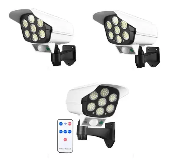 Luminaria Solar Dummy Falsa Kit 3 Uni Sensor Movimento Detecta Presença Iluminaçao Casa 77 Leds 3