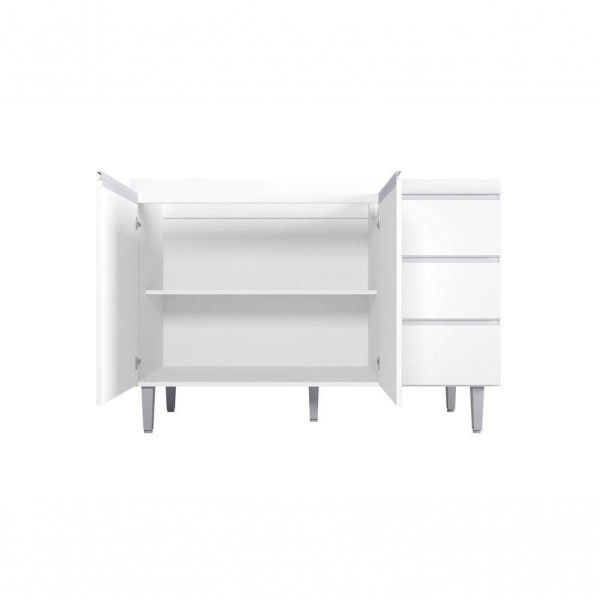 Encontraproduto.com.br - Kit Balcão Gabinete Para Pia Andreia 120cm C- Balcão Cooktop 4 Ou 5 Bocas Branco