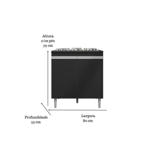 Encontraproduto.com.br - Kit Balcão Gabinete Para Pia Andreia 150cm C- Balcão Cooktop 4 Ou 5 Bocas Preto
