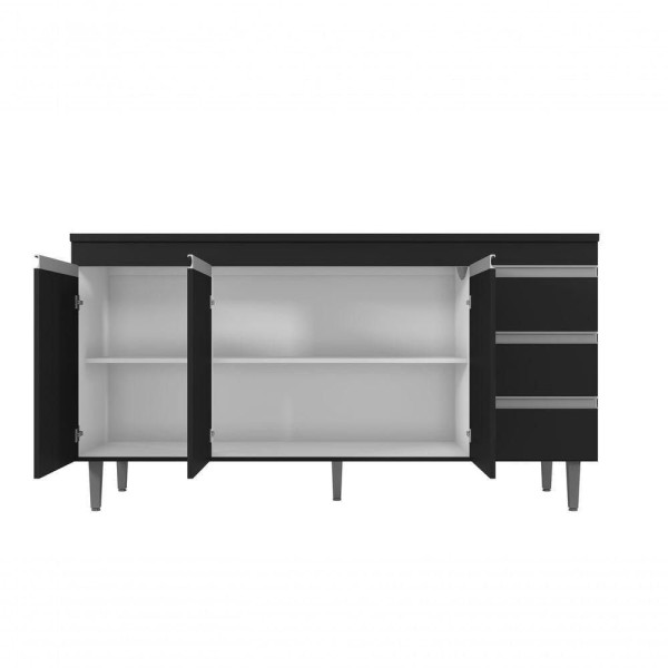 Encontraproduto.com.br - Kit Balcão Gabinete Para Pia Andreia 150cm C- Balcão Cooktop 4 Ou 5 Bocas Preto