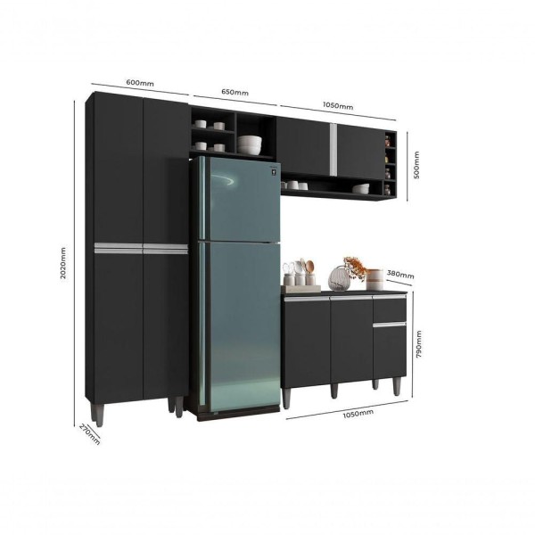 Encontraproduto.com.br - Cozinha Modulada Completa 230cm Com Balcão E Armário Aéreo Vanessa Preto