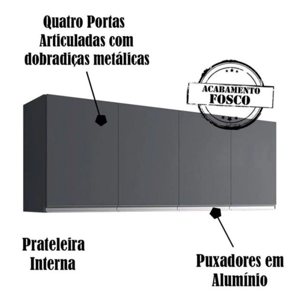 Encontraproduto.com.br - Armário Aereo 160cm 4 Portas Lavanderia Andreia Cinza Ajl