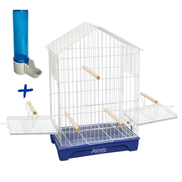 Encontraproduto.com.br - Kit Gaiola Duplex Calopsita Bebedouro Pássaros Azul