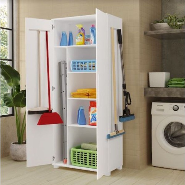 Encontraproduto.com.br - Multiuso Armário Area De Serviço Porta Vassouras Branco Tuty