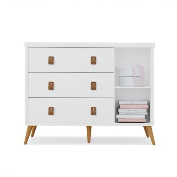 Encontraproduto.com.br - Cômoda Branco Mdf + Puxador Moderno Retro C/ Sapateira Taty
