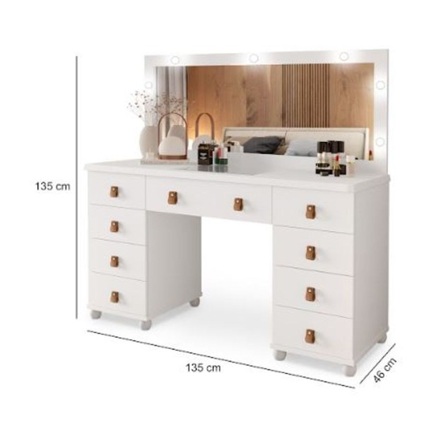 Encontraproduto.com.br - Penteadeira Acompanha Banqueta Camarim Espelho C/ Led Eloa