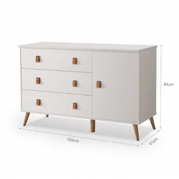 Encontraproduto.com.br - Cômoda Infantil De Bebe Taty 3 Gavetas 1 Porta Mdf Branco