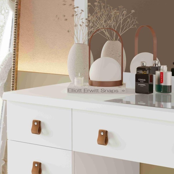 Encontraproduto.com.br - Kit Penteadeira E Banqueta Camarim Com Espelho 9 Gavetas Eloa Branco