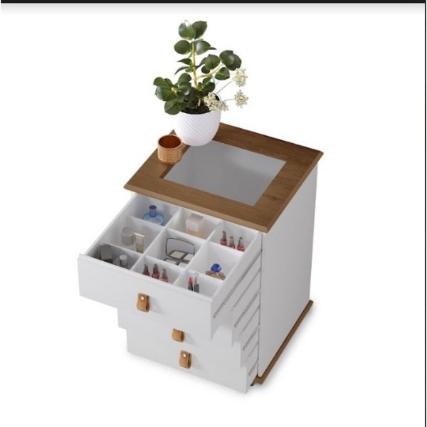 Encontraproduto.com.br - Penteadeira Camarim + Banqueta Retro + Gaveteiro Mdf Branco/amêndoa