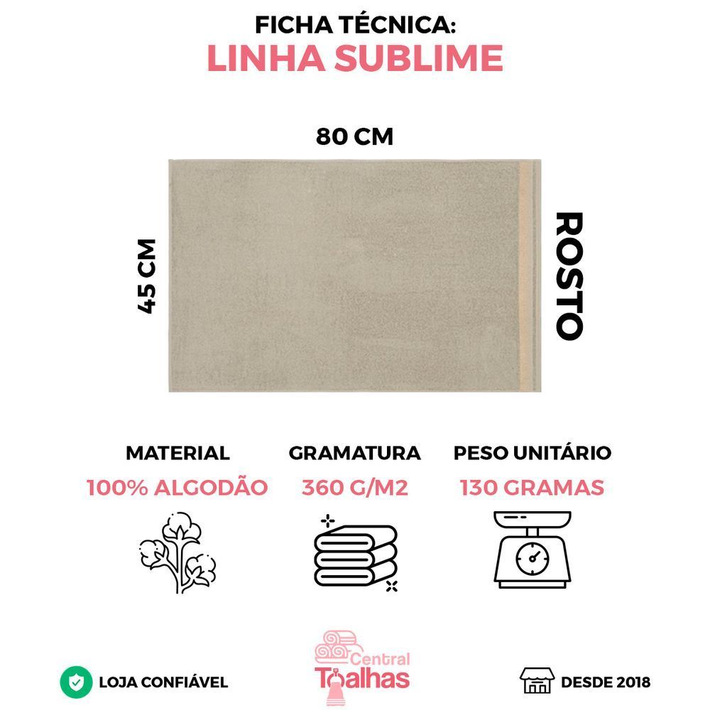 Encontraproduto.com.br - Kit 5 Toalhas De Rosto Sublime 45x80cm - Central Toalhas - Kit 1