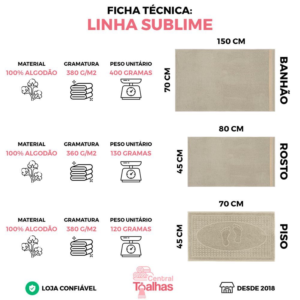 Encontraproduto.com.br - Jogo de Toalhas Gigante 5 Peças 380g/m2 100% Algodão Sublime