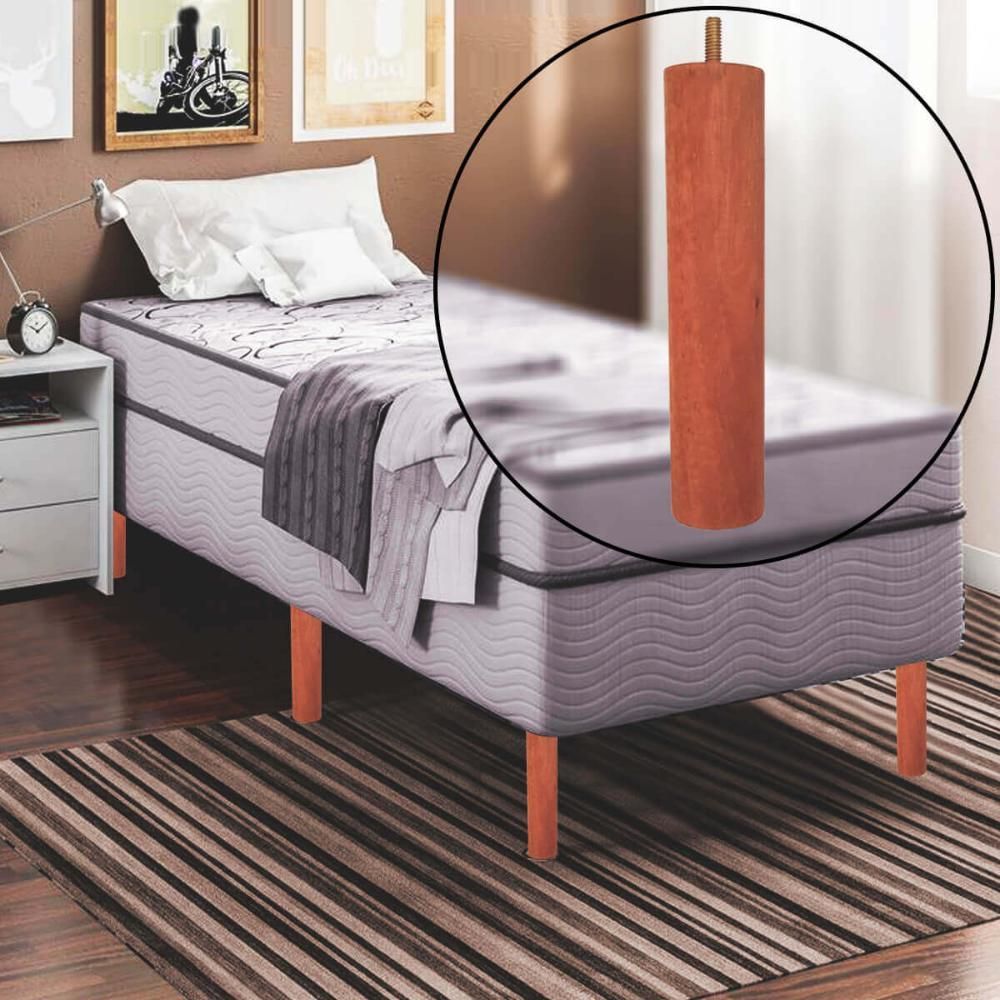 Encontraproduto.com.br - Kit 12 Pes Para Cama Box Casal Pés De Madeira 20cm Pé Palito