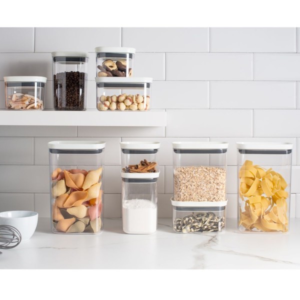 Encontraproduto.com.br - Kit 6 Potes Herméticos Retangulares Pequenos Com Tampa 650ml Porta Mantimentos Cozinha Branco