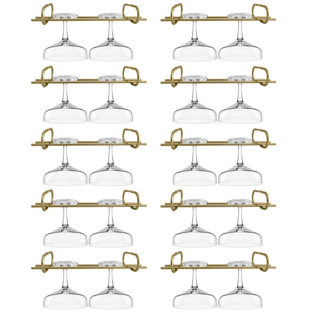 Encontraproduto.com.br - Kit 10 Organizadores Suspensos Para Taças 25cm Suportes Porta Taças Retos Dourado