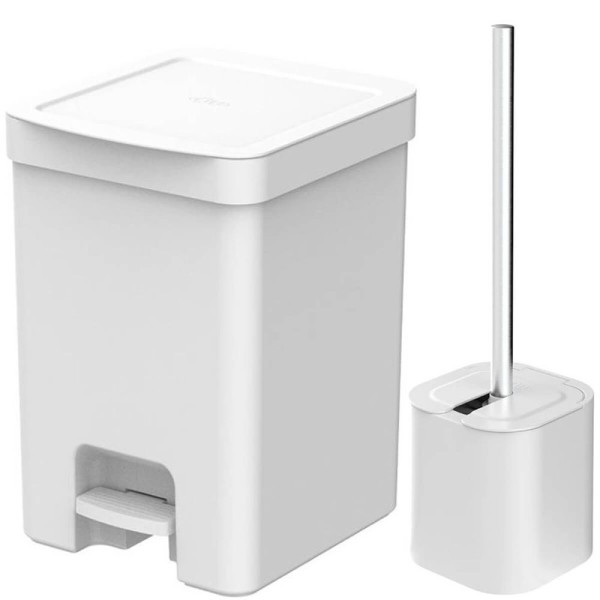 Encontraproduto.com.br - Conjunto Para Banheiro Lixeira De Pedal 12l Trium E Escova Sanitária Com Suporte Dual Branco Ou