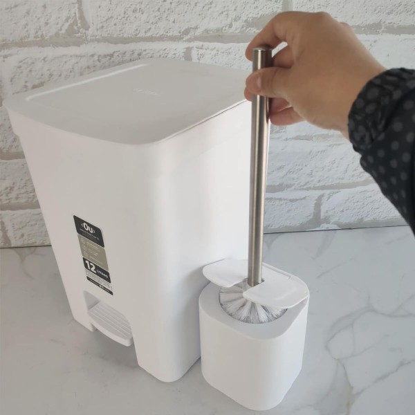 Encontraproduto.com.br - Conjunto Para Banheiro Lixeira De Pedal 12l Trium E Escova Sanitária Com Suporte Dual Branco Ou