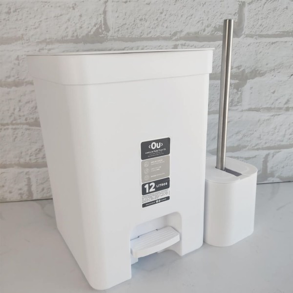 Encontraproduto.com.br - Conjunto Para Banheiro Lixeira De Pedal 12l Trium E Escova Sanitária Com Suporte Dual Branco Ou