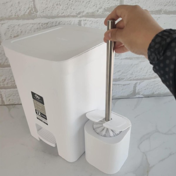 Encontraproduto.com.br - Conjunto Para Banheiro Lixeira De Pedal 12l Trium E Escova Sanitária Com Suporte Dual Branco Ou