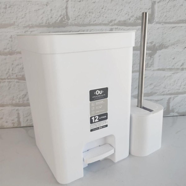 Encontraproduto.com.br - Conjunto Para Banheiro Lixeira De Pedal 12l Trium E Escova Sanitária Com Suporte Dual Branco Ou