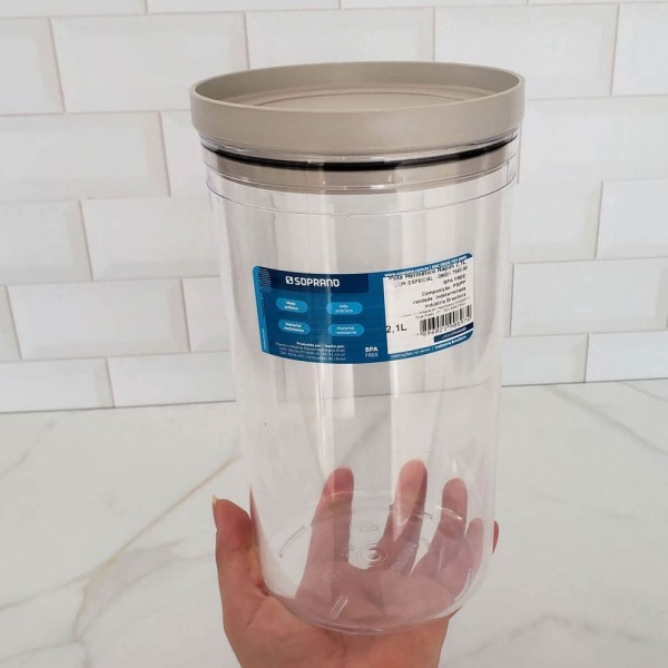 Encontraproduto.com.br - Kit 2 Potes Herméticos Porta Mantimentos Alimentos Redondo 1,6l E 2,1l Soprano Tampa Cinza