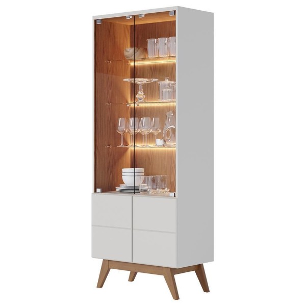 Encontraproduto.com.br - Sala De Jantar Noronha Cristaleira E Buffet Aparador Off White Matte Freijó - Colibri Off White Matte Freijó
