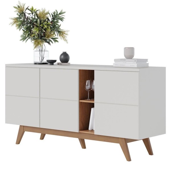 Encontraproduto.com.br - Sala De Jantar Noronha Cristaleira E Buffet Aparador Off White Matte Freijó - Colibri Off White Matte Freijó