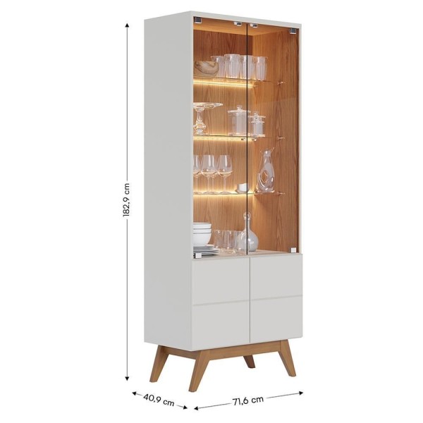 Encontraproduto.com.br - Sala De Jantar Noronha Buffet, Cristaleira E Aparador Off White Matte Freijó - Colibri Off White Matte Freijó