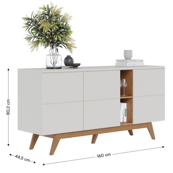 Encontraproduto.com.br - Sala De Jantar Noronha Buffet, Cristaleira E Aparador Off White Matte Freijó - Colibri Off White Matte Freijó