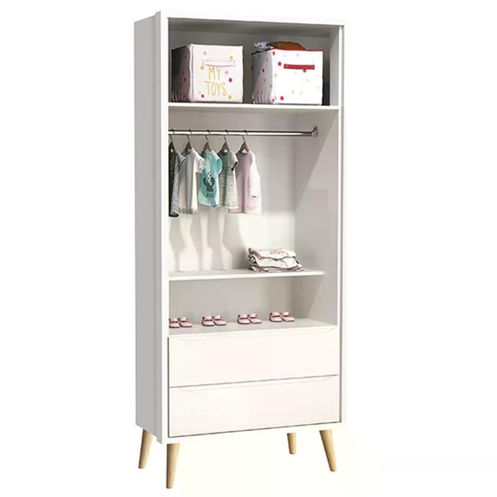 Encontraproduto.com.br - Guarda Roupa Infantil Theo 2 Portas Branco Fosco Com Pés Madeira Natural Reller Móveis Branco Fosco