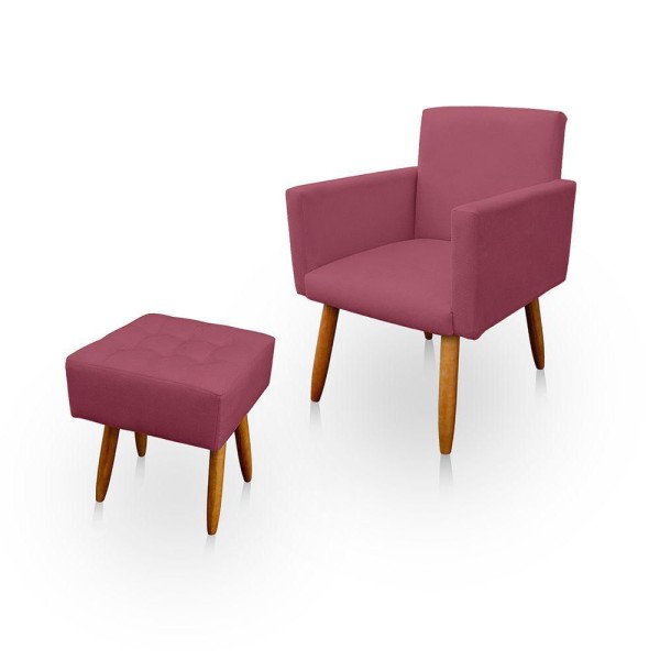 Poltrona Decorativa Nina Com Puff New Para Sala E Quarto Suede Rose - Jylcrom