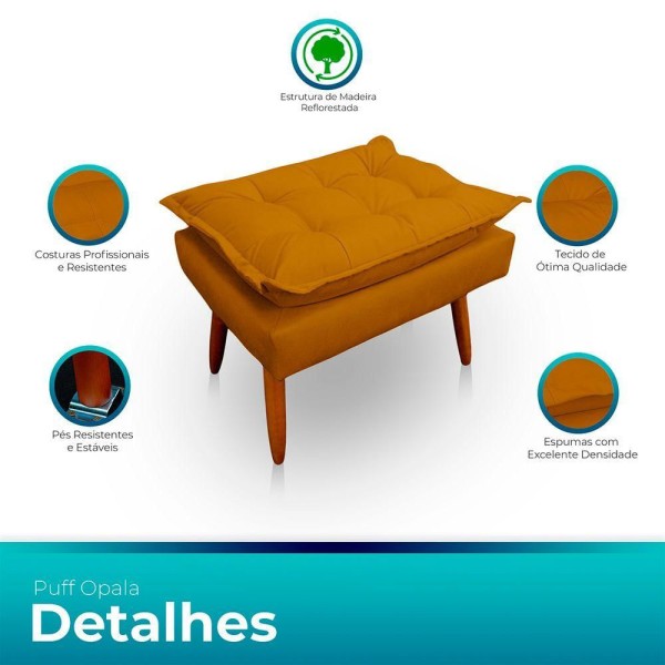 Encontraproduto.com.br - Kit 2 Puff Opala Retangular Para Sala e Quarto Suede Mostarda