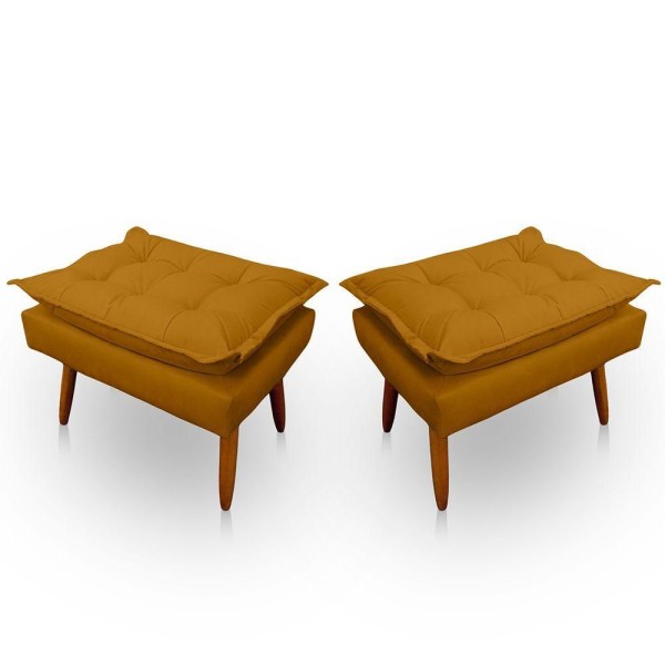 Encontraproduto.com.br - Kit 2 Puff Opala Retangular Para Sala e Quarto Suede Mostarda