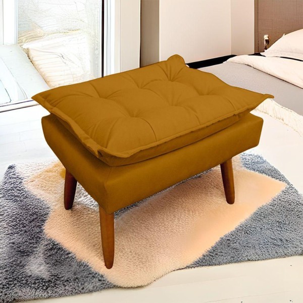 Encontraproduto.com.br - Kit 2 Puff Opala Retangular Para Sala e Quarto Suede Mostarda