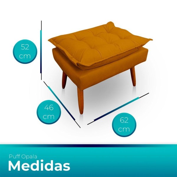Encontraproduto.com.br - Kit 2 Puff Opala Retangular Para Sala e Quarto Suede Mostarda